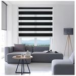 Ruby Deals Zebra Roller Blinds for Windows - Black Curtains 49cm x 165cm - Dual Layered Fabric Day and Night Window Blinds with Translucent Vision Blind