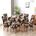 BRIDA® Polyester Spandex Stretchable Floral Geometric Printed Dining Chair Covers Elastic Chair Seat Case Protector, Slipcovers (6 Seater Table Cover + 6 Chair Cover, Navy Grey Geometric)