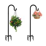 Rexwnadu Shepherds Hook 48 Inches 2 Packs for Bird Feeder Pole Bird Feeder Hanger Heavy Duty Adjustable Shepherds Hooks for Outdoor with 5-Prong Base for Lanterns Planting Hanger Weddings (48")