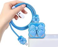 Meyaar 5 in 1 Cable Protector for iPhone 18W/20W USB-C Charger with 3D Bow Tie Wave Design,Clear Soft Phone Charging Protective Case Data Line Cover Cute Cable Saver for iPhone (Blue)