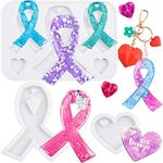 Awareness Ribbon Keychain Epoxy Resin Silicone Moulds with Heart, for Pendant Charm Jewellery Casting Fondant Cake Chocolate Pudding Cookie Soap Polymer Clay 7-Cavity 0.7-2.9inch