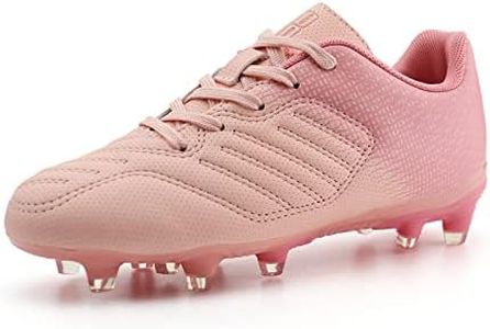 brooman Kids Soccer Cleats Boys Girls Athletic Outdoor Football Shoes (1 JA,Pink)