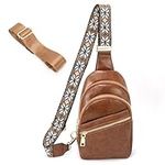 JASGOOD Sling Bag for Women Faux Leather Chest Bag Cross Body Bags Small Sling Backpack for Travel Waist Pack Coffee