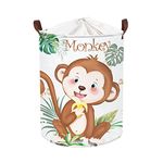 Clastyle 45L Forest Monkey Baby Washing Basket Safari Animal Round Kids Toy Storage Basket for Children Room, 14.2x17.7 in