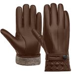 Leather Gloves for Men,Winter Driving Leather Gloves,Touchscreen,Wool fleece lined Genuine Sheepskin mens gloves,mens Gift, Brown-dents, S-8"(US Standard Size)