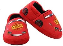 Disney Cars Lightning McQueen Racecar Toddler Boys Plush Aline Slippers (Red/Multi, 7-8 M US Toddler)