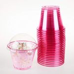 Golden Apple, 9oz-25sets Pink Red Plastic Cups with Clear Dome lids No Hole(25cups + 25lids)…