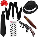 ADULTS 1920S GANGSTER ACCESSORY SET. 7 PIECE AL CAPONE FANCY DRESS KIT. 20S GANSTER FANCY DRESS ACCESSORY KIT. COLOUR: BLACK PINSTRIPE SET | SIZE: ONE SIZE