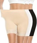 Yeblues 3 Pack Lace Slip Shorts for Under Dresses Women Smooth Anti-Chafing Boyshorts Underwear Comfortable Safety Shorts-(Black+White+Nude)-3XL