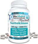 Nattokinase Supplement. Non-GMO Natto Extract Enzyme. 100 mg, 2000 FUs. 60 Veggie Caps (60-day supply)