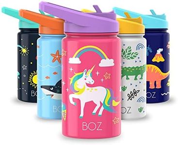 BOZ Botella Agua Niños con Pajita - Botella Agua Acero Inoxidable 414 ml, Botella Térmica Aislamiento Doble Pared Sin BPA, Botella Isotérmica Antiderrame con Asa Apta para el Lavavajillas (Unicornio)