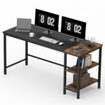 FitStand FD4 160x60x75cm Fixed desk, Work Desk For Office, Computer desk with bookshelf, Home office PC desk with 2 tier storage shelves, Desk with bookshelf (Vintage oak and black)