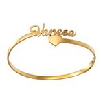 Artisans Crafted RoiDes Arts Custom Name Cuff Bangle Bracelet Women Personalized Open Bangle For Female Cute Ladies (Gold Plated)