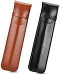 CODIRATO 2 PCS Leather Pen Holder Handmade Protective Pen Case Portable Pen Protective Sleeve for Pens, Optical Pencil (Brown and Black)