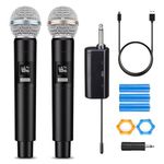 Wireless Microphone System for 2 People, 2.4G Dual Handheld Cordless Metal Dynamic Mic System with Rechargeable Receiver, for Karaoke Singing, Wedding, DJ, Party, Speech, Church, Class Use, 160ft