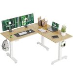 INNOVAR Bamboo Triple Motor L Shaped Standing Desk, 63 x 55 inch Corner Stand Up Desk, Adjustable Height Home Office Desk, White Frame/Nature Top