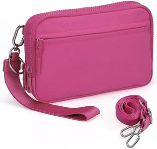 VONAL Small Crossbody Bag for Women with RFID Blocking, Nylon Wristlet Purse with ID Window, Adjustable Strap,Anti theft Phone Organizer, Lightweight Travel Shoulder Bag for Everyday Use(Fuchsia)