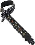 Walker And Williams GTR-20-WHT Sedona Special Premium Black Padded Guitar Strap With White Stitching Brass Studs & Rivets For Acoustic, Electric, And Bass Guitars