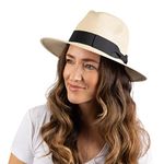 Debra Weitzner Women Fedora Sun Hat with Wide Brim—Foldable Roll-Up Straw Beach Hat UPF 50 Beige