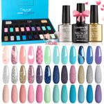 Lavender Violets 21 Pcs Gel Nail Polish Gift Set Sweet Pink Nude Green Blue Summer Colours Sliver Diamond Gold Purple Soak Off UV LED Base,Glossy n Matte Top Coat Manicure Varnish F986