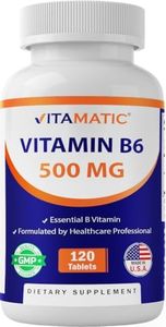 Vitamatic Vitamin B6 (Pyridoxine HCI), 500 mg 120 Vegetarian Tablets - Promotes Energy Production, boosts Metabolism and Immune Health Support