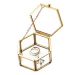 AMGSH Golden Vintage Glass Keepsake Box | Glass Jwelry Lidded Box Decorative Glass Boxes for Display,Clear Hexagonal Box Rings Bracelet Earring Organizer