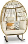 DWVO Outdoor Rocking Egg Chair, Patio Rocking Chair Oversized, 370lb Capacity, Anti-Slip, All-Weather Wicker Egg Lounger Chair for Indoor, Outside (Beige)