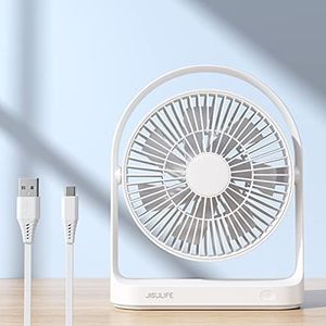 JISULIFE Desk Fan, Small Personal USB Desktop Fan with 4 Speeds, Quiet Operation Mini Portable Table Cooling Fan with Unique Design for Home Desktop Office Table Bedroom, Strong Wind, 330°Rotate-White