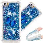 Apple iPhone 5S Case, 3D Cute Painted Glitter Liquid Sparkle Floating Luxury Bling Quicksand Shockproof Protective Bumper Silicone Case Cover for Apple iPhone SE / 5 5S. Liquid - Blue Butterfly