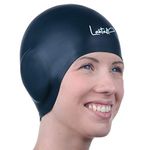 Swim Caps Ear Protection 3D - Swimming Cap for Women Men - Silicone Swim Cap Waterproof - Fits Long Hair & Short - Adult Swim Cap - Youth Swim Cap - Bathing Cap - Swim Hats (Black)