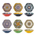 HENXFEN LEAD Porcelain Salad Bowl, 590ml Dessert Bowl Cereal Bowl, Multifunctional Flower Shaped Pasta Bowl for Ice Cream, Rice, Dessert, etc. Colourful, Pack of 6 - Bohemian Style