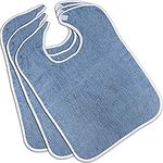 3-Pack - Blue or White Option - 100% Cotton Reusable Terry Adult Bib - Patient Bib (Blue)