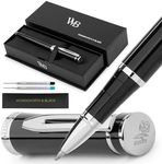 Wordsworth and Black Rollerball Pen - Luxury Pen - Chrome Finish, Black Lacquer, Ink Refill, Refillable Gift for Men & Women, Professional Writing, Nice and Fancy Pens and for Work