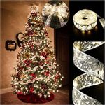 Christmas Tree Ribbon Fairy Lights, 19ft/6m 60 LED Shining Ribbon String Lights, Waterproof Battery Operated Xmas Tree Lights for Christmas New Year Party Decorations Indoor Outdoor Ornaments (silver 6 m)