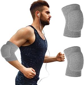 COMNICO Arm Brace Pads Elbow Protector Strap Pair Gray, Breathable Anti-Collision Sponge Tendonitis Fitness Volleyball Basketball Tennis Golfers Knee Support Band for Kids Men Women Elderly