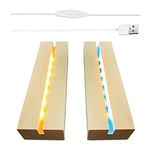 Rectangle Display Pedestal Multicolor Wood, 6 inch Rectangle Led Lights Display Base, Crystal Wooden Lighted Base Stand for Crystal Display Glass Art Pedestal Paperweighs (2Pcs 6" Colorful Light)