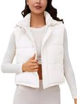 Ogfao Womens Puffer Vest with Hood Winter Warm Outerwear Cropped Vests with Pockets White M