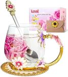 Homtibrm Birthday Gifts for Women Her Mom Teacher Friends Enamel Flower Tea Cup Glass Coffee Mug Gifts for Women Birthday,Mother's Day,Anniversary (Purple)