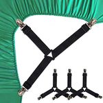 Bed Sheet Holder Straps, Adjustable Bed Bands, Elastic Fasteners/Grippers/Suspenders Fitted for Bedding, Keepers, Bedsheet Tie Downs (4 Pack-Black)