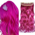 iLUU Hot Pink Cosplay Synthetic Hair Clip in Extensions 100g 24" Long Curly Wavy Thick Hairpiece African American 5 Clips on Synthetic Hair Extension for Party