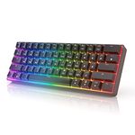 HKKB GK61 Mechanical Gaming Keyboard 60 Percent | 61 RGB Rainbow LED Backlit Programmable Keys | USB Wired | For Mac and Windows PC | Hotswap Gateron Optical Silver Switches | Black