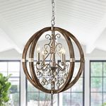 Parrot Uncle 21" Weathered Wooden 4-Light Crystal Orb Foyer Chandelier Light