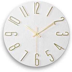 fapugh 12 Inch Wall Clock Silent Non Ticking, Preciser Modern Style Decor Clock for Home, Office, School, Kitchen, Bedroom, Living Room (White)