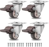 W B D WEIBIDA 1 Inch Rubber Casters Wheels for Furniture, Plate Swivel Casters Set of 4, Low Profile Casters with Brakes, Soft and Non-Skid Wheels for Bins, Bottom Storage Box, Furniture