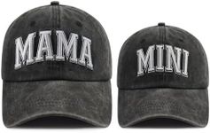 Xucamty Funny Embroidered Mama and Mini Hat for Mom Kid, Adjustable Matching Parent-Child Baseball Cap Set of 2, Mama Mini Embroidered Black, One Size