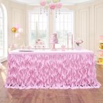 Leegleri 14ft Pink Tutu Table Skirt Tulle Curly Willow Table Skirt for Rectangle&Round Table,Tutu Ruffle Tablecloth for Princess Girls 1st Baby Girl Birthday Party,Baby Shower Decoration,Gender Reveal