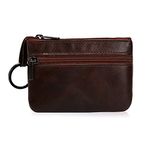 Hibate Women's Mini Coin Purse Wallet Genuine Leather Zipper Pouch with Key Ring - Brown_Deep