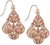 1928 Jewelry Rose Gold Tone Filigree Chandelier Drop Wire Earrings