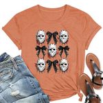 STARMAP Spooky Skeleton Bow Shirts Women Halloween Skull Tshirt Halloween Short Sleeve Tee Tops