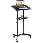 Giantex Mobile Laptop Podium, Height Adjustable Standing Desk with Storage Tray, Tilting Desktop, Home Office Classroom Pulpit Stand Up Desk, Rolling Laptop Cart Lecterns & Podiums for Church, Black